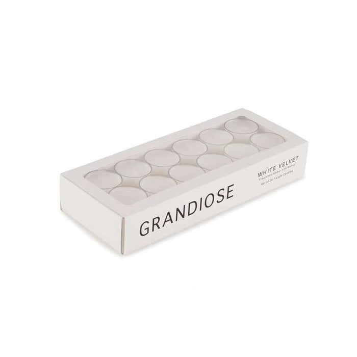 Grandiose White Velvet Scented Set Of 24 Tealight Candles- 2.5 Hrs