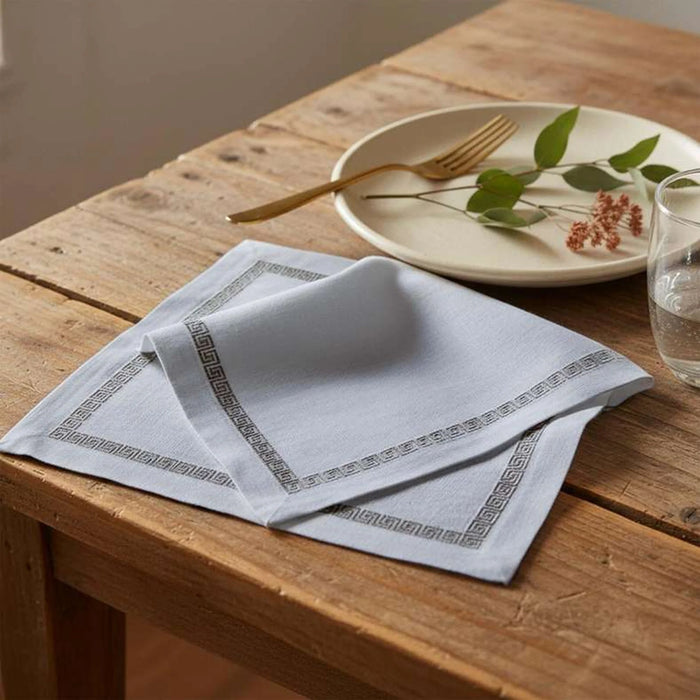 Greeky Embroidered 6 Piece Napkin Set 45X45Cm - Beige