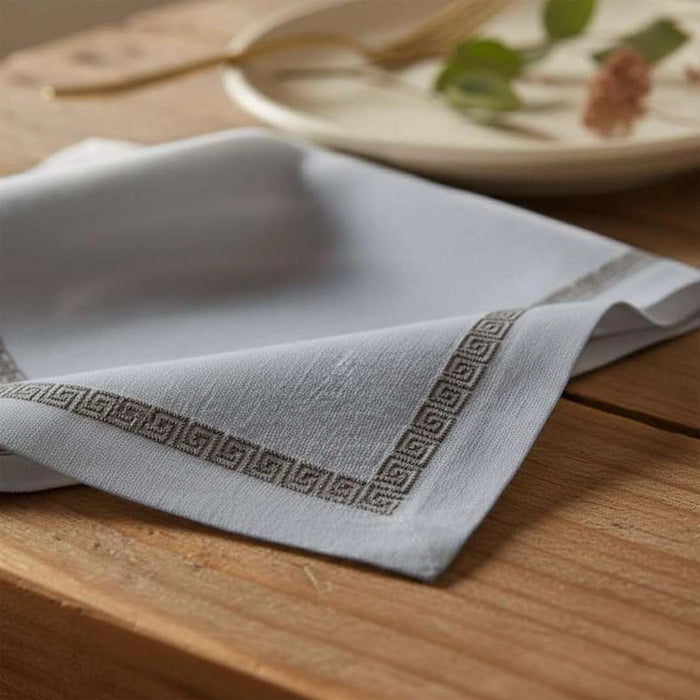 Greeky Embroidered 6 Piece Napkin Set 45X45Cm - Beige