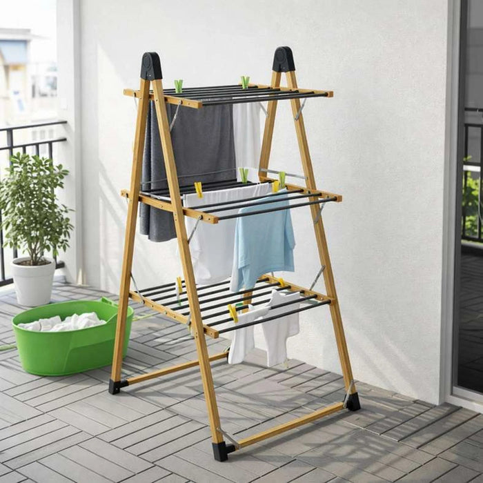 Greg Foldable Bamboo Cloth Dryer With 21M Drying Space  66X74X135Cm - Natural/Black Pan Home