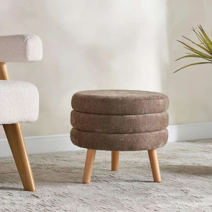Greta Round Pouf With Wooden Leg 43X43X39Cm - Brown