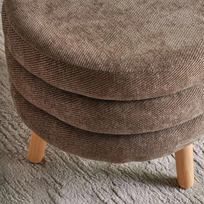Greta Round Pouf With Wooden Leg 43X43X39Cm - Brown