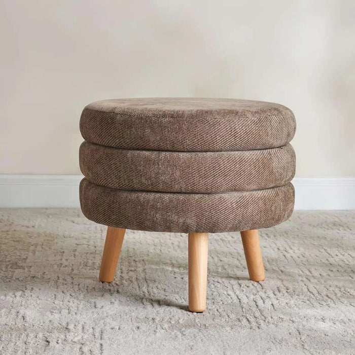 Greta Round Pouf With Wooden Leg 43X43X39Cm - Brown