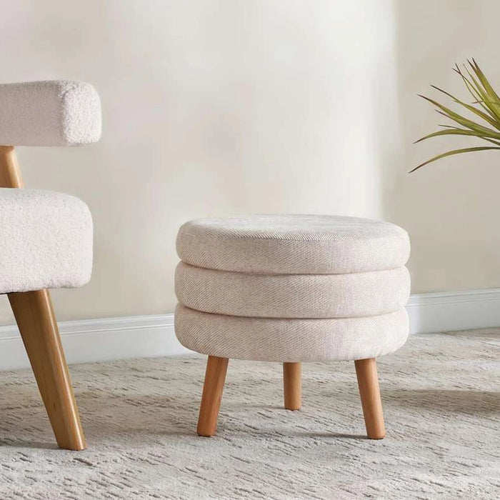 Greta Round Pouf With Wooden Leg 43X43X39Cm - Cream