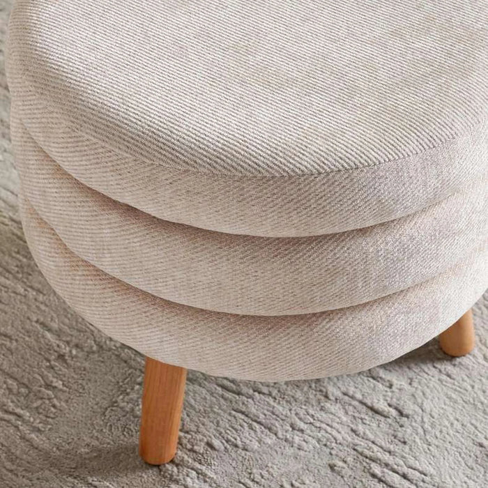 Greta Round Pouf With Wooden Leg 43X43X39Cm - Cream
