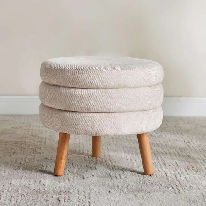 Greta Round Pouf With Wooden Leg 43X43X39Cm - Cream