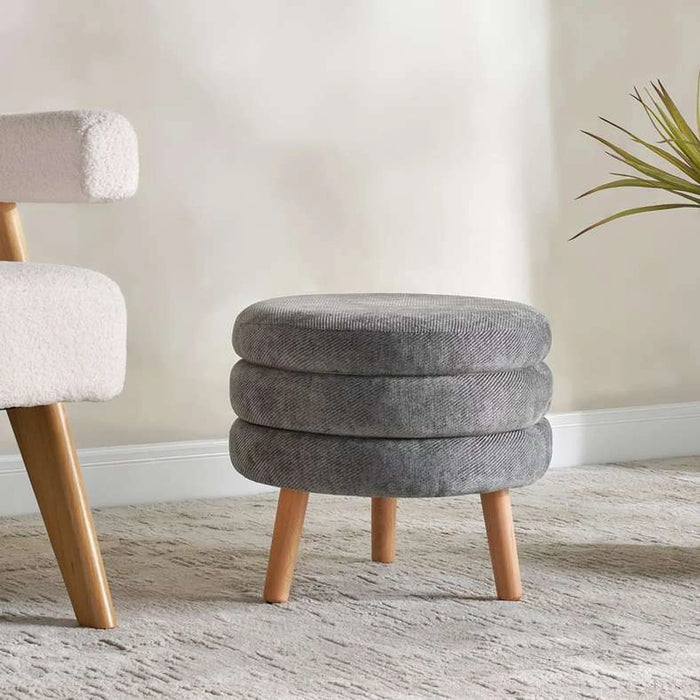 Greta Round Pouf With Wooden Leg 43X43X39Cm - Grey