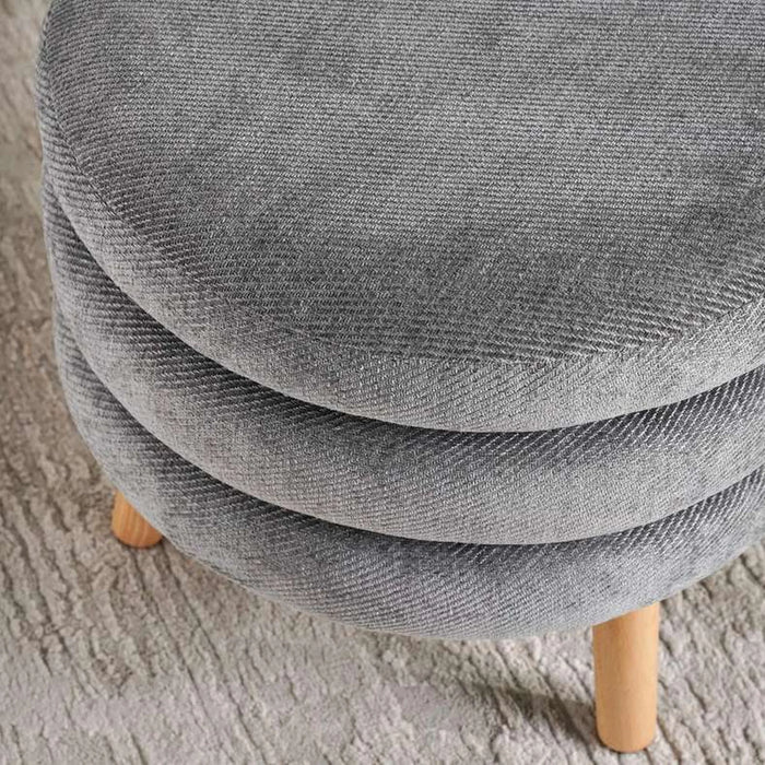 Greta Round Pouf With Wooden Leg 43X43X39Cm - Grey