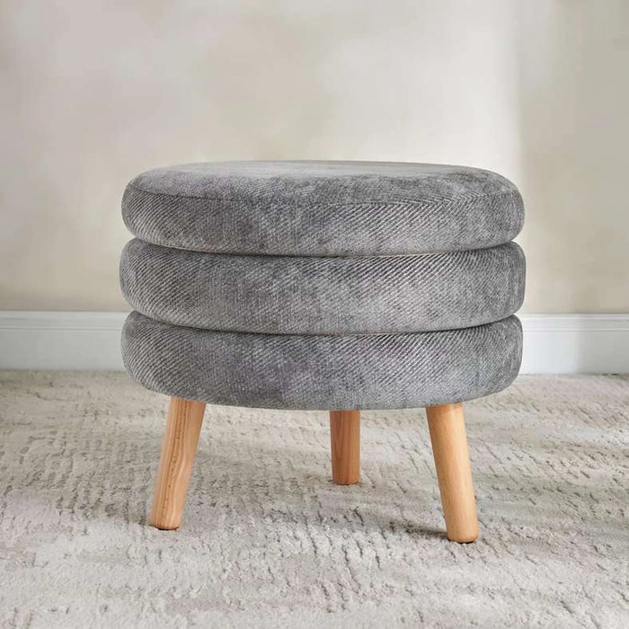 Greta Round Pouf With Wooden Leg 43X43X39Cm - Grey