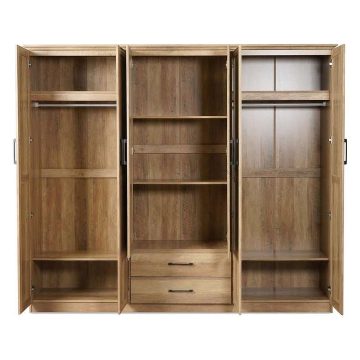 Grimsby 6 Door Wardrobe 2 Drawers With Mirror Engineered Wood - Walnut