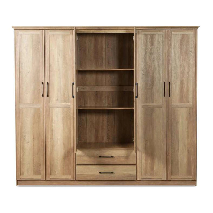 Grimsby 6 Door Wardrobe 2 Drawers With Mirror Engineered Wood - Walnut