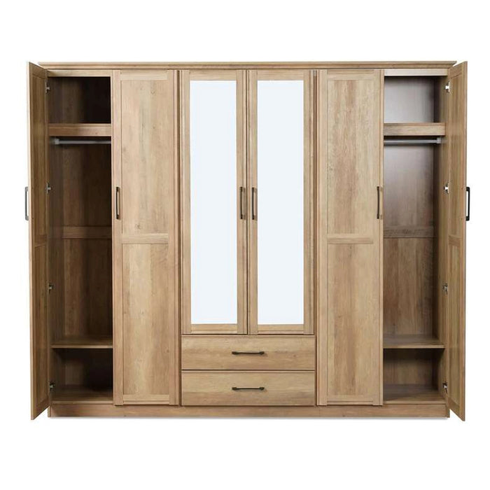 Grimsby 6 Door Wardrobe 2 Drawers With Mirror Engineered Wood - Walnut
