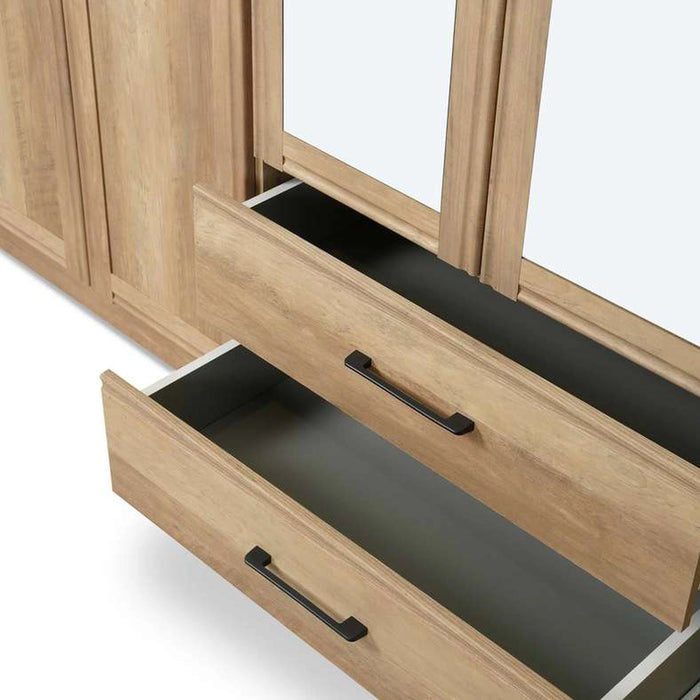 Grimsby 6 Door Wardrobe 2 Drawers With Mirror Engineered Wood - Walnut
