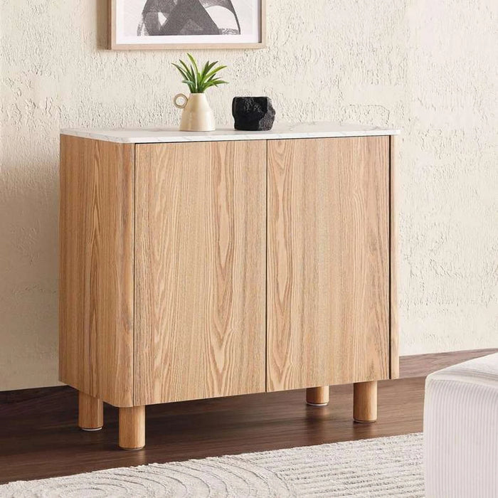 Gwetto Shoe Rack 8 Pairs With 2 Door Veneer - Natural