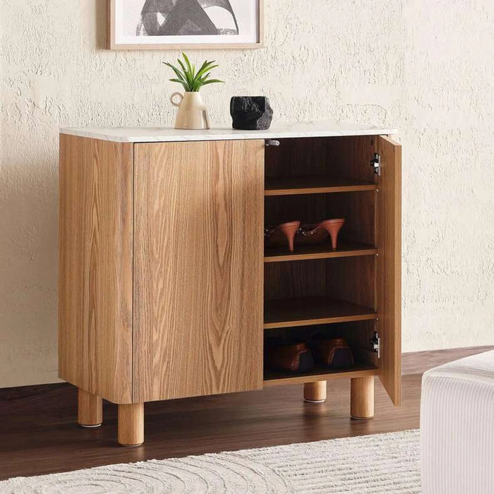 Gwetto Shoe Rack 8 Pairs With 2 Door Veneer - Natural