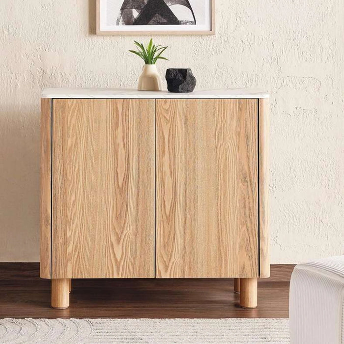 Gwetto Shoe Rack 8 Pairs With 2 Door Veneer - Natural