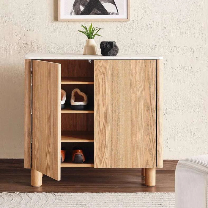 Gwetto Shoe Rack 8 Pairs With 2 Door Veneer - Natural