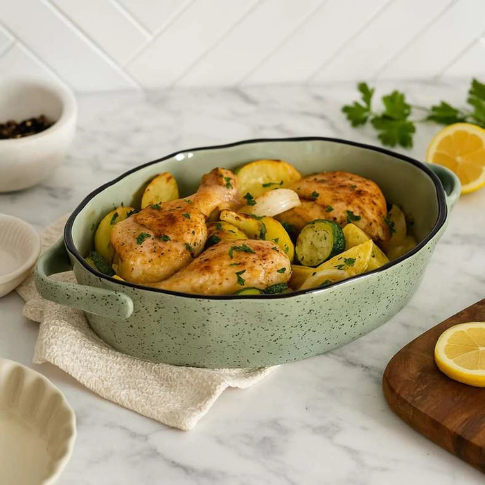 Haldor Speckled Stoneware Oval Baking Dish 30X18.3X6.2Cm -Green Pan Home