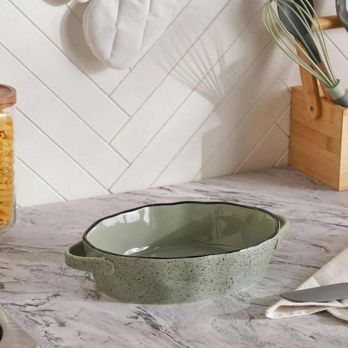 Haldor Speckled Stoneware Oval Baking Dish 30X18.3X6.2Cm -Green Pan Home