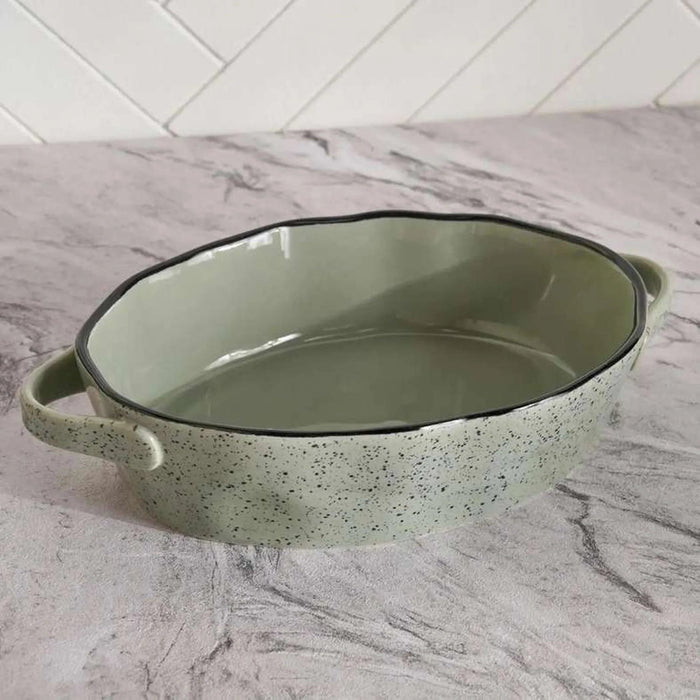 Haldor Speckled Stoneware Oval Baking Dish 30X18.3X6.2Cm -Green Pan Home