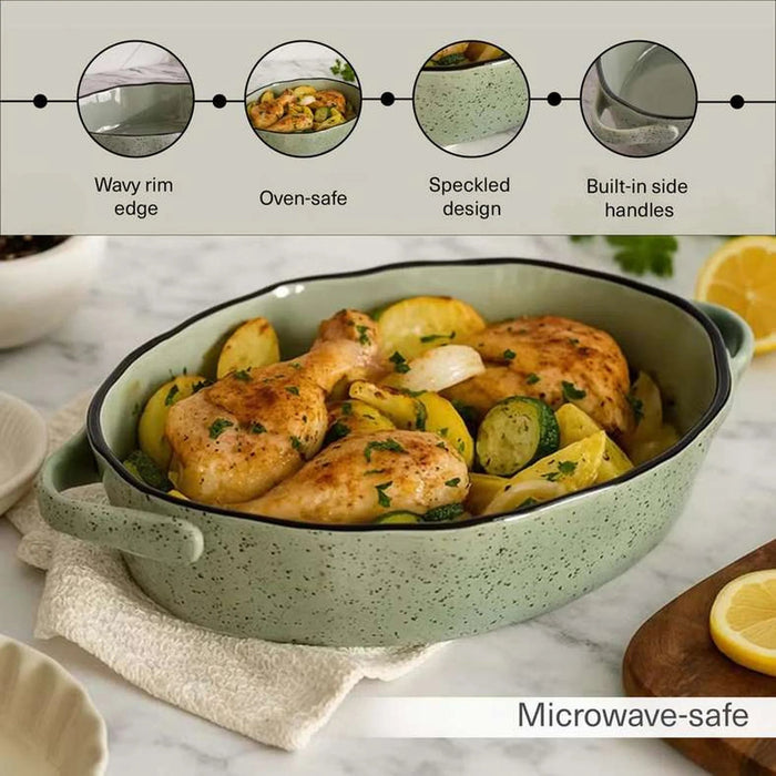 Haldor Speckled Stoneware Oval Baking Dish 30X18.3X6.2Cm -Green Pan Home