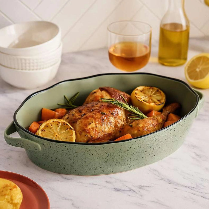 Haldor Speckled Stoneware Oval Baking Dish 41X26X8.3Cm -Green