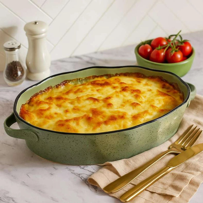 Haldor Speckled Stoneware Oval Baking Dish 41X26X8.3Cm -Green