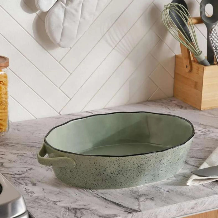 Haldor Speckled Stoneware Oval Baking Dish 41X26X8.3Cm -Green