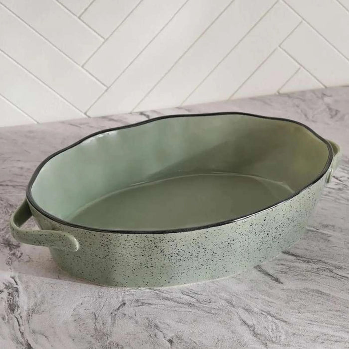 Haldor Speckled Stoneware Oval Baking Dish 41X26X8.3Cm -Green