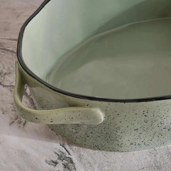 Haldor Speckled Stoneware Oval Baking Dish 41X26X8.3Cm -Green