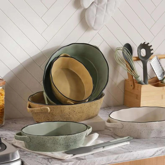 Haldor Speckled Stoneware Oval Baking Dish 41X26X8.3Cm -Green