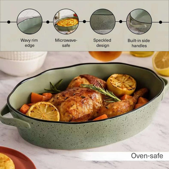 Haldor Speckled Stoneware Oval Baking Dish 41X26X8.3Cm -Green