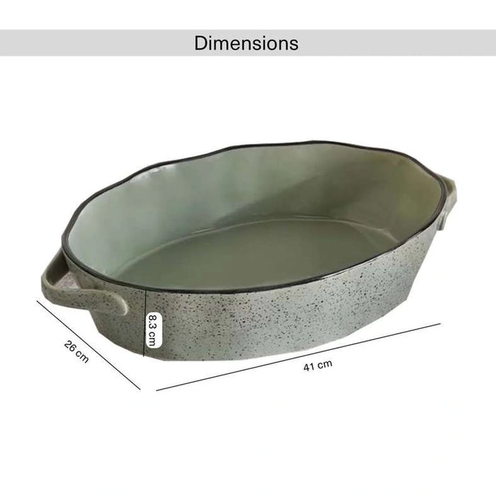 Haldor Speckled Stoneware Oval Baking Dish 41X26X8.3Cm -Green