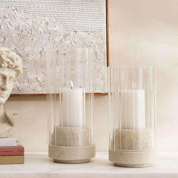 Haly Polyresin Candle Holder With Glass 15X15X36Cm - Beige