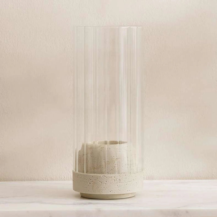 Haly Polyresin Candle Holder With Glass 15X15X36Cm - Beige