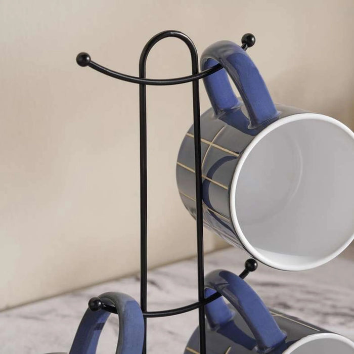 Harlan 4-Piece Stoneware Mug With Mug Tree 260Ml -Blue
