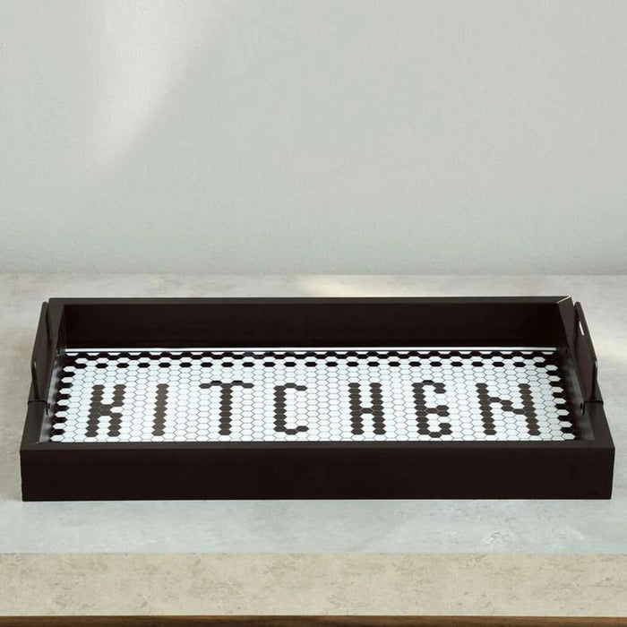 Harriet Wooden Serving Tray 41X25X7Cm - Black Pan Home