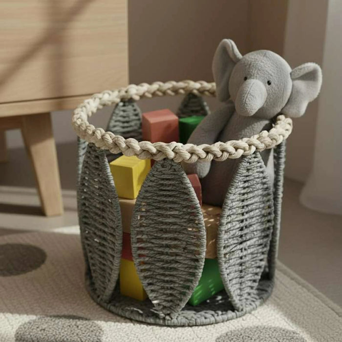 Havana Leaf Iron Frame Rope Basket 28X25Cm -Grey