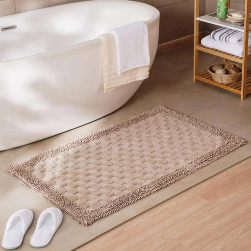 Havensoft Checkered Frame Turkish Cotton Bathmat 60X90 Cm-Beige Pan Home