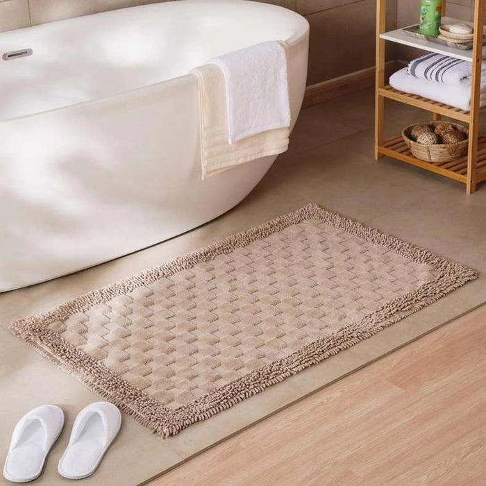 Havensoft Checkered Frame Turkish Cotton Bathmat 60X90 Cm-Beige Pan Home