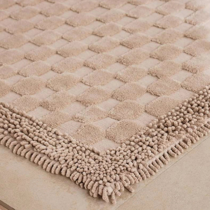 Havensoft Checkered Frame Turkish Cotton Bathmat 60X90 Cm-Beige Pan Home