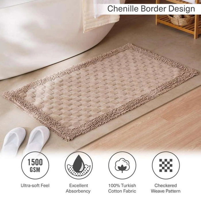Havensoft Checkered Frame Turkish Cotton Bathmat 60X90 Cm-Beige Pan Home