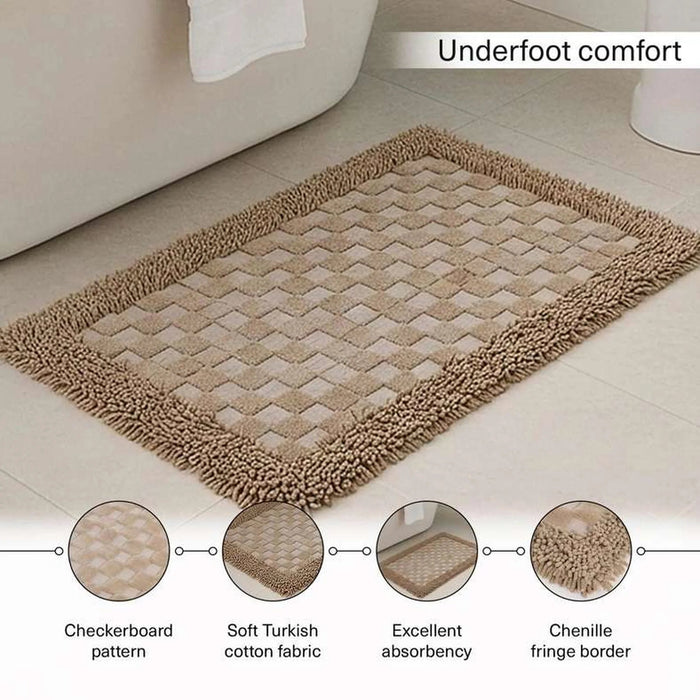 Havensoft Checkered Frame Turkish Cotton Bathmat 60X90 Cm - Blush Pan Home