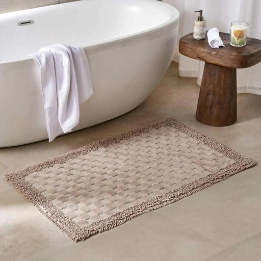 Havensoft Checkered Frame Turkish Cotton Bathmat 70X120 Cm-Beige Pan Home