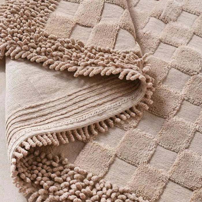 Havensoft Checkered Frame Turkish Cotton Bathmat 70X120 Cm-Beige Pan Home