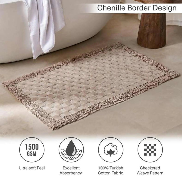 Havensoft Checkered Frame Turkish Cotton Bathmat 70X120 Cm-Beige Pan Home