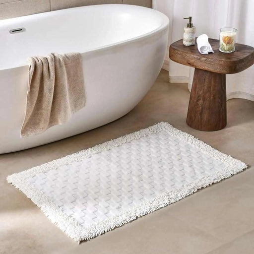 Havensoft Checkered Frame Turkish Cotton Bathmat 70X120 Cm-White Pan Home
