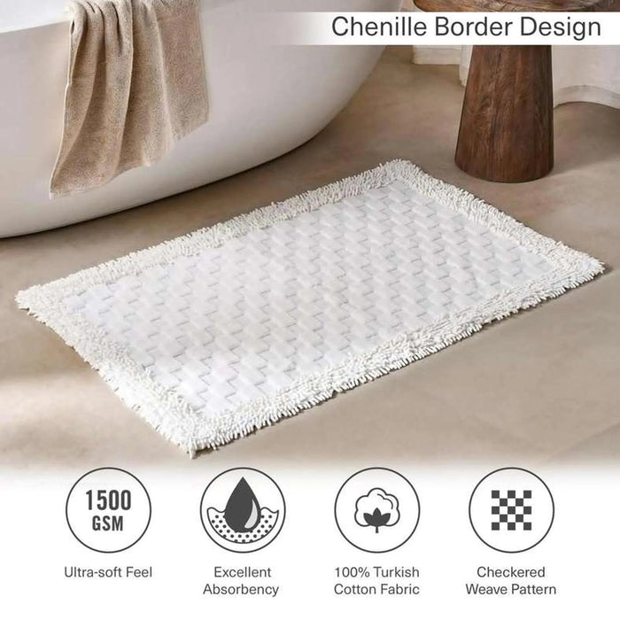 Havensoft Checkered Frame Turkish Cotton Bathmat 70X120 Cm-White Pan Home