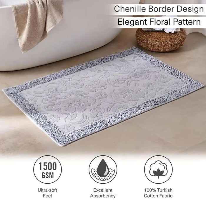 Havensoft Fleur Turkish Cotton Bath Mat 70X120 Cm-Silver Pan Home
