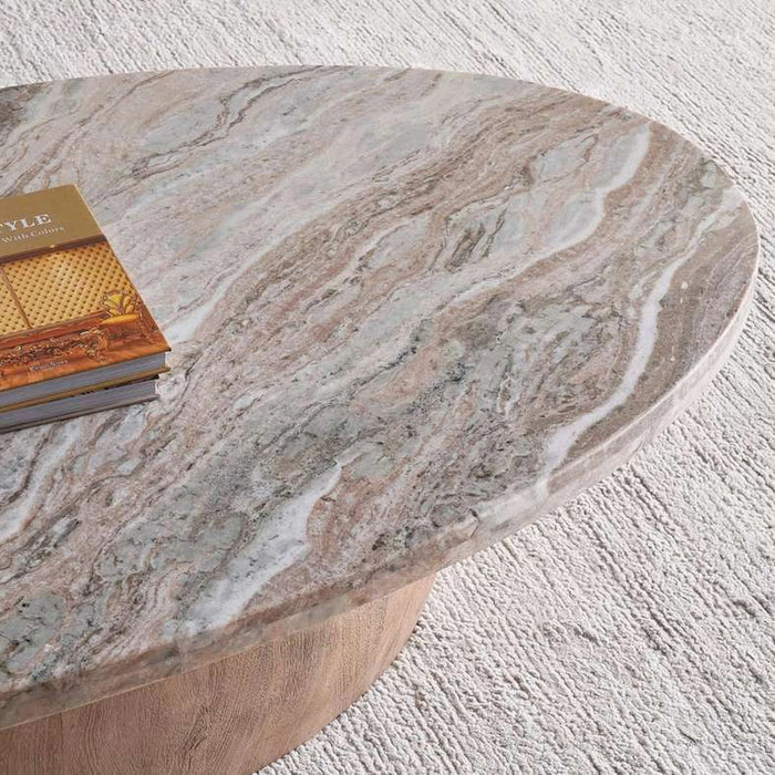 Hayden Coffee Table Marble Oval - Cream & Brown